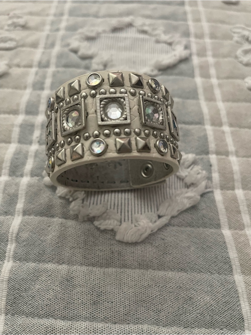 Source Unknown Silver-Tone Studded Crystal Cuff Bracelet